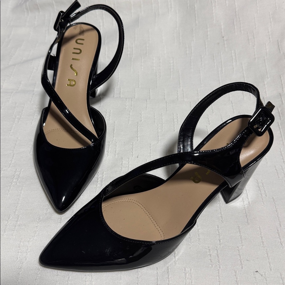 Unisa Glossy Black Slingback Heels